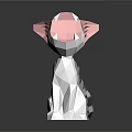 Low Poly Tiger Figurine With Open Mouth Pink Interior And Black White Stripes