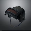 Weapon Helmet 3D Model with Blue Exterior Red Visor and Military Worn Texture