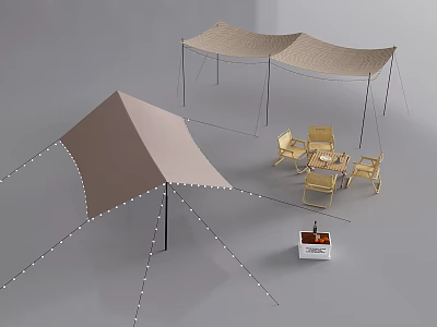 Outdoor Wooden Table and Chair Set for Camping with Tent and Canopy 3d model
