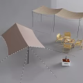 Outdoor Wooden Table and Chair Set for Camping with Tent and Canopy