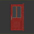 Red Open Wooden Door With Glass Panes For Home Interior Furniture Design