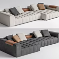 Light Dark Gray Sectional Sofa With Striped Design Brown Leather Armrests Multi Colored Cushions 3d model