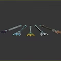 Different Colored Magic Staffs With Claw Shaped Heads And Glowing Green Tips
