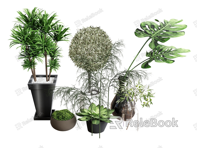 plant combination rice straw rice seedling green plant potted plant pot spherical plant model