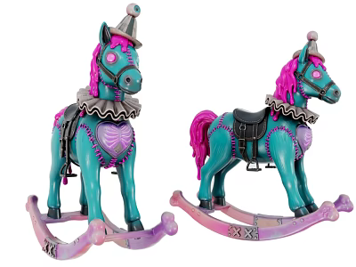 Playful Blue Rocking Horses With Pink Manes Tails And Purple Silver Accents 3d model