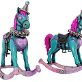 Playful Blue Rocking Horses With Pink Manes Tails And Purple Silver Accents