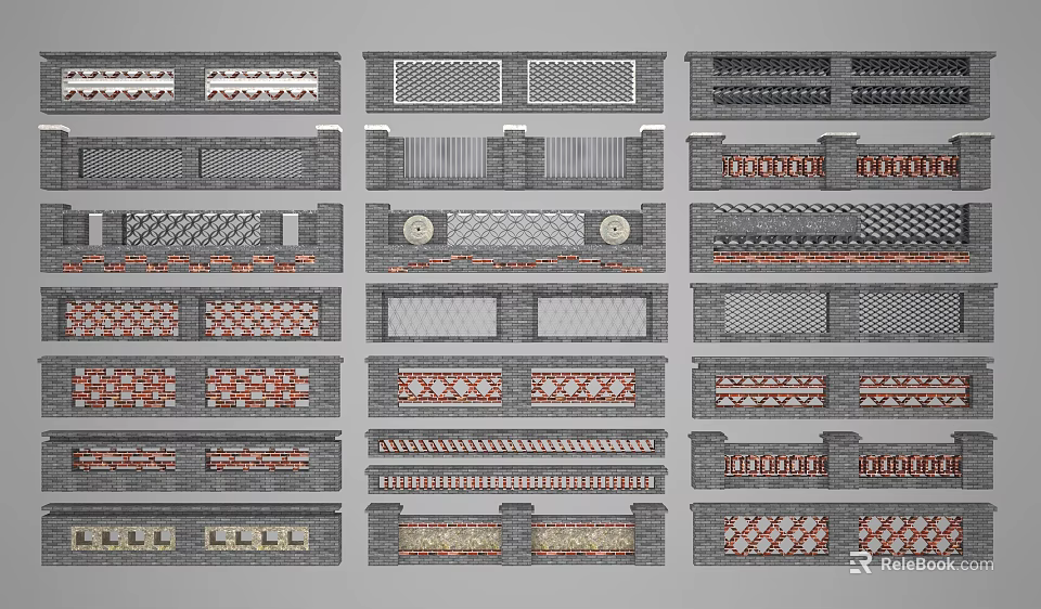 Diverse Decorative Border Designs With Intricate Patterns And Gray Backgrounds 3d model