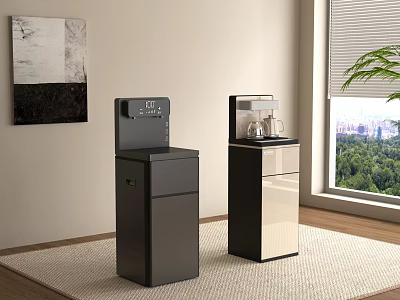 Modern Standing Black And Silver Household Appliances In Room With Window Green View And Rug 3d model