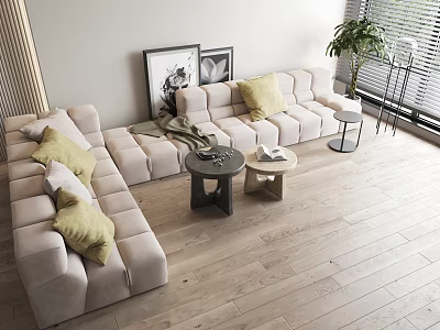 Modern cream style sofa coffee table combination 3d model