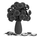 Ornamental Decorative Arrangement with Red Dahlia Flowers in Glass Vase