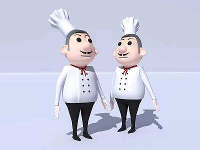 Two Cartoon Chef Game and Movie Characters in White Uniforms with Red Bow Ties 3d model