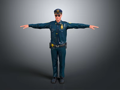 Man in Police Uniform with Arms Outstretched against Gray Background 3d model