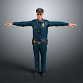 Man in Police Uniform with Arms Outstretched against Gray Background