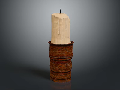 Rustic Candle Lamp Design With Tall Textured Candle On Brick Base 3d model