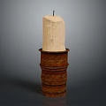 Rustic Candle Lamp Design With Tall Textured Candle On Brick Base