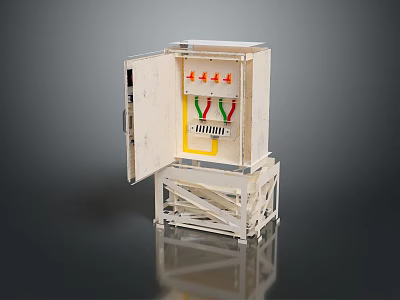 Open Computer Equipment Cabinet Interior With Colored Wires And Terminal Blocks Design 3d model