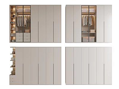 Modern Wardrobe Interior With Glass Doors Hanging Rods And Storage Compartments 3d model