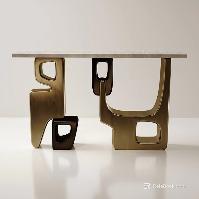 Elegant Modern Entryway Side Cabinet with Geometric Metal Frame and Wooden Top 3d model 