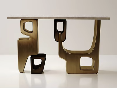 Elegant Modern Entryway Side Cabinet with Geometric Metal Frame and Wooden Top 3d model