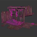Rustic Wooden Construction With Fence Planks Floor Cloth And Decorative Rope