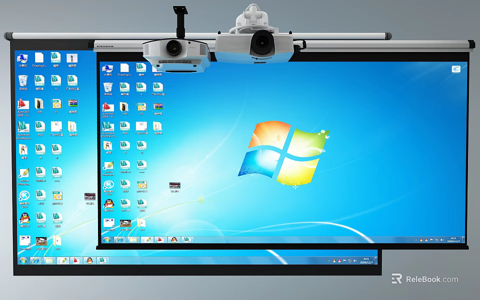 Projection Monitoring Setup With Surveillance Cameras Multiple Screens And Computer Interface 3d model 