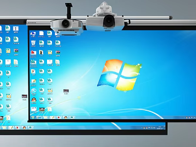 Projection Monitoring Setup With Surveillance Cameras Multiple Screens And Computer Interface 3d model