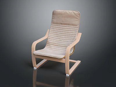 Modern Minimalist Beige Striped Armchair With Wooden Armrests And Legs Design 3d model