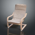 Modern Minimalist Beige Striped Armchair With Wooden Armrests And Legs Design