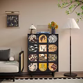 Stylish Entryway Cabinet Sideboard with Floral Animal Patterns Vase Flowers Floor Lamp and Decorative Painting