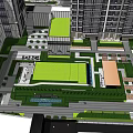 Modern High Rise Residential Complex Design With Green Spaces And Roads Layout