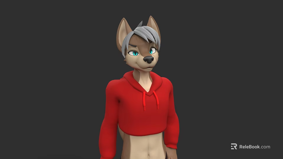 Anthropomorphic Wolf Character With Gray Fur Blue Eyes And Red Hoodie 3D Model Design 3d model 