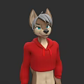 Anthropomorphic Wolf Character With Gray Fur Blue Eyes And Red Hoodie 3D Model Design