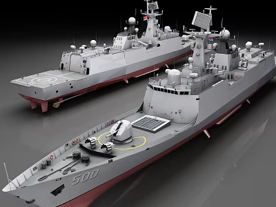 Two Modern Warships Featuring Radar Systems And Weaponry On Gray Hull Surface 3d model