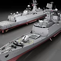 Two Modern Warships Featuring Radar Systems And Weaponry On Gray Hull Surface 3d model