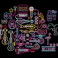 Colorful Decorative Neon Lights Featuring Guitar Microphone Wine Bottle Stars and Flamingo