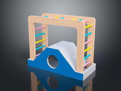 Wooden Kids Play Equipment With Colorful Rails Blue Base And Circular Hole 3d model