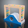 Wooden Kids Play Equipment With Colorful Rails Blue Base And Circular Hole