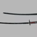 Traditional Japanese Samurai Sword With Black Scabbard And Red Wrapped Handle
