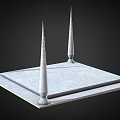 Stone Square Platform Structure With Four Conical Spires And Smooth Surface Design 3d model