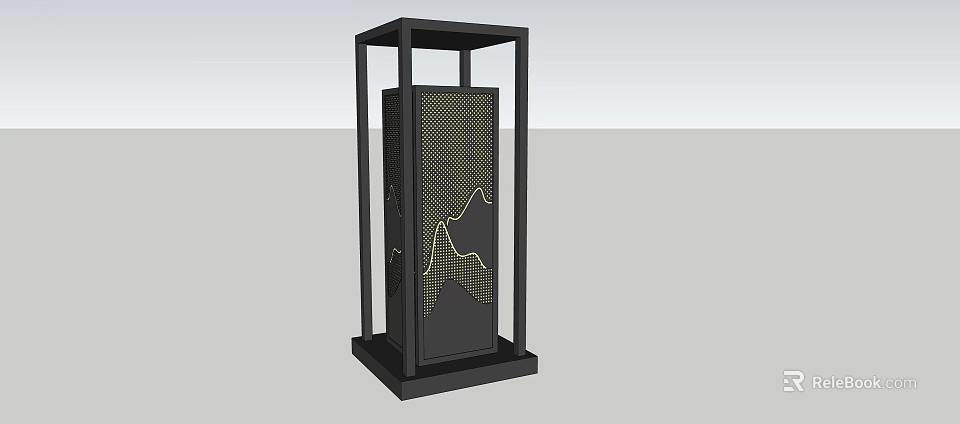 Modern Outdoor Light Column With Black Frame And Yellow Pattern Design 3d model 