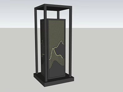 Modern Outdoor Light Column With Black Frame And Yellow Pattern Design 3d model