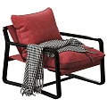 Stylish Modern Leisure Chair with Black Frame Beige Cushion and Black White Checkered Blanket