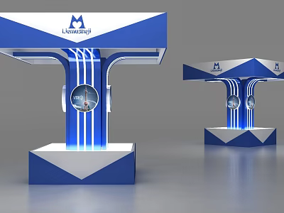 Lianfeng Modern Exhibition Booth Design With Blue White Structure And Display Screens 3d model