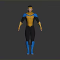 3D Superhero Character Model With Blue Yellow Black Costume And Helmet Boots
