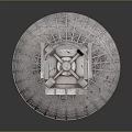 Metallic Industrial Device With Circular Grid Base And Top Mechanical Structure