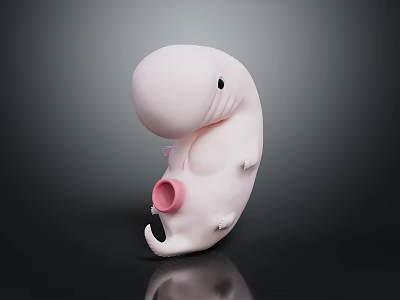 Pink Cartoon Creature With Large Head Curved Body Smooth Surface And Reflection On Dark Background 3d model
