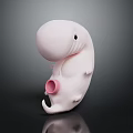 Pink Cartoon Creature With Large Head Curved Body Smooth Surface And Reflection On Dark Background