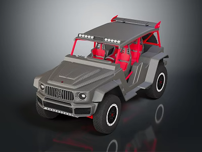Gray Off Road Vehicle With Open Top Red Seats Roof Lights And Black Wheels 3d model