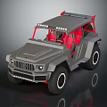 Gray Off Road Vehicle With Open Top Red Seats Roof Lights And Black Wheels