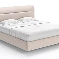 Modern Upholstered Double Bed with Light Colored Headboard and White Sheets 3d model